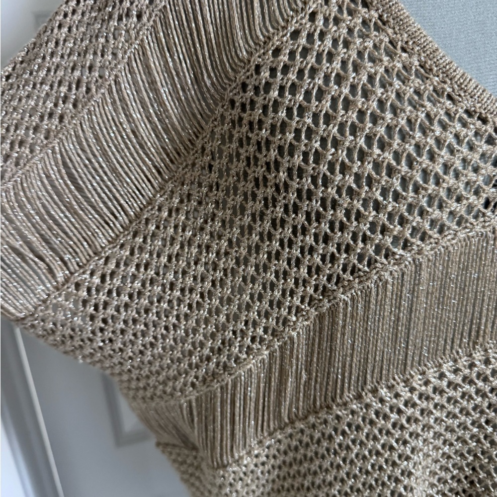 bebe Metallic Taupe Open-Knit V-Neck Top - Picture 2 of 4